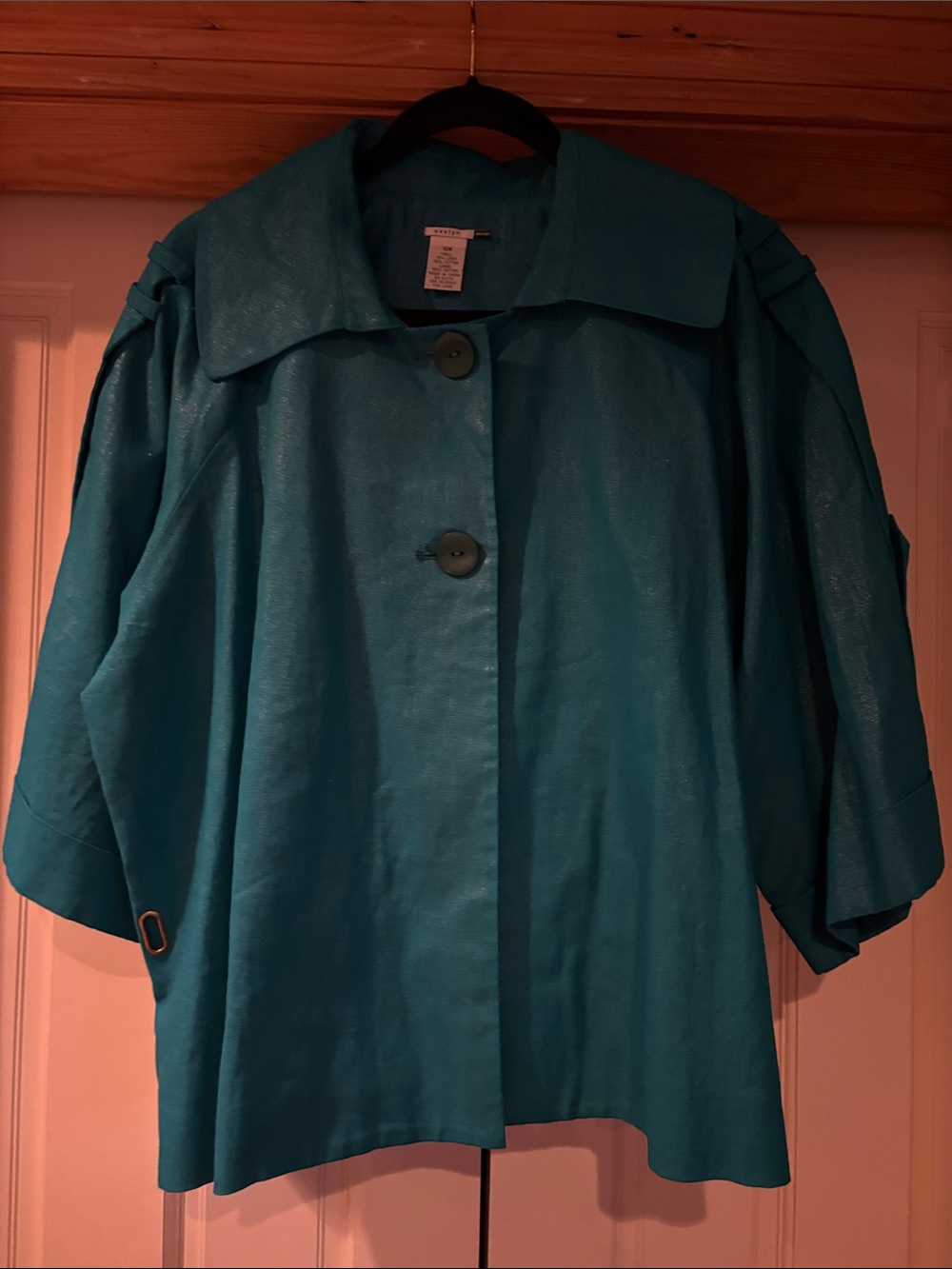 Teal Women's Lightweight Shimmery Linen/Cotton Trench Style Short Jacket SZ 18W